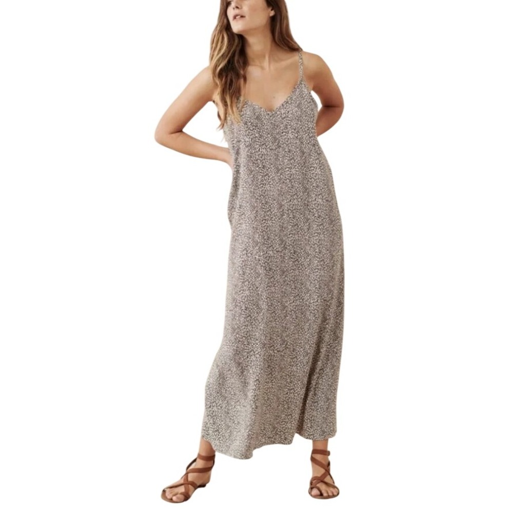 Jenni Kayne Leopard Print Slip Midi Dress Womens Large Tan Brown Animal Print